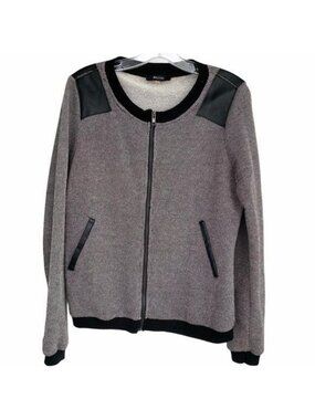41 Hawthorn Knit Tweed Moto Jacket Size L Faux Leather Trim Gray Black Full  Zip